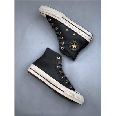 Новый зимний стиль с золотой пряжкой из кожи и меха версия Convers*e CHUCK 70 plus