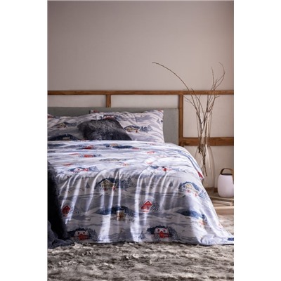 Erig King Size %100 Pamuk Flanel Nevresim Takımı - Mavi