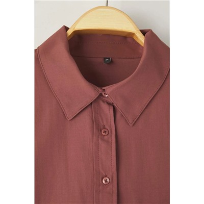 Kahverengi Loose Fit Pamuklu Uzun Kol Büyük Beden Dokuma Gömlek TBBSS22GO0323