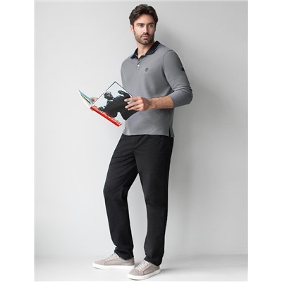 Лонгслив из фактурного трикотажа с плетеным воротником поло с застежкой на пуговицы