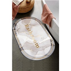 Else Halı Else Dekor Bathroom Mermer Desenli Duş Önü Banyo Halısı Paspas Klozet Tek Parça Oval 40x60cm elsehalioval