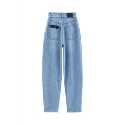Vaquero mom fit de tiro alto Azul