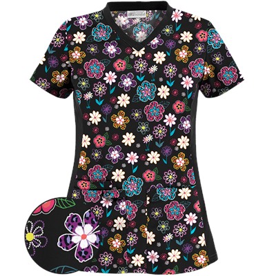 UA Wild Garden Black Scrub Top