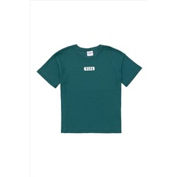 Erkek Çocuk Koyu Yeşil Oversize Bisiklet Yaka Tişört
