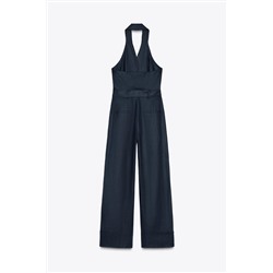 HALTER NECK JUMPSUIT WITH LINEN BLEND BELT