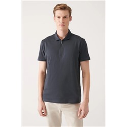 Avva Erkek Antrasit %100 Pamuk Fermuarlı Standart Fit Normal Kesim Polo Yaka T-shirt E001034