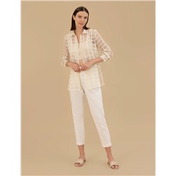 Krem Comfort Fit Uzun Kollu Gömlek