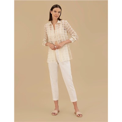 Krem Comfort Fit Uzun Kollu Gömlek