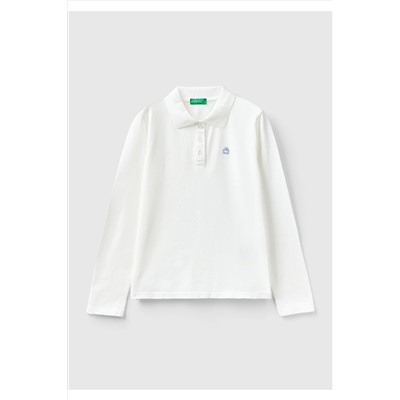 United Colors of BenettonKız Çocuk Krem Logo İşlemeli Polo T-Shirt