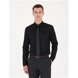 Siyah Slim Fit Uzun Kollu Basic Gömlek