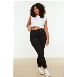 Siyah Jogger Paçası Lastikli Örme Büyük Beden Eşofman Altı TBBSS22EA0065
