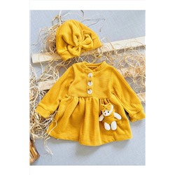 Babymams Kız Bebek Bayramlık Ayıcıklı Fitilli Ve Boneli Elbise / Doğum Günü Elbisesi / Hediyelik Yenidoğan BM640-3-6-9-12