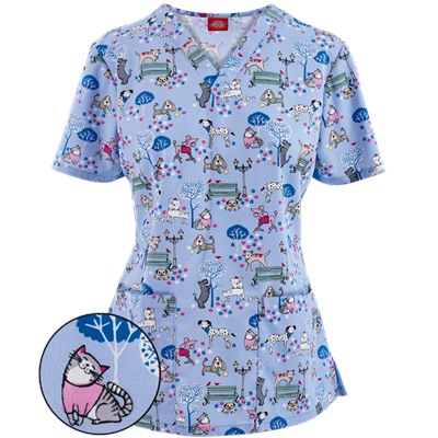 Dickies EDS Scrubs Dog Park Days Print Top