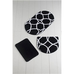 Chilai Home Bonne Oval Siyah 3lü Set Banyo Halısı Yıkanabilir, Kaymaz Taban 8697182800027