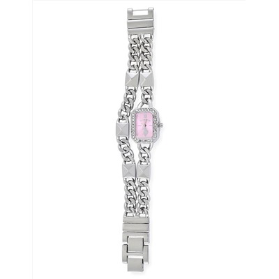 LADIES SILVER AND PINK BRACELET WATCH