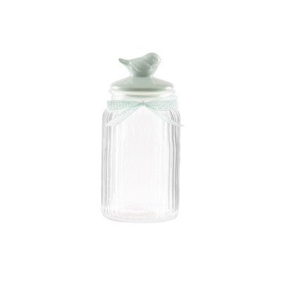 Kuşlu Kavanoz Silindir - Mint Yeşili - 1300 ml