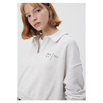 Mavi1923 Baskılı Polo Yaka Kadın Crop Sweatshirt 1s10048-85438