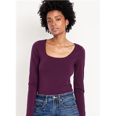 Fitted Double-Layer Scoop-Neck Top