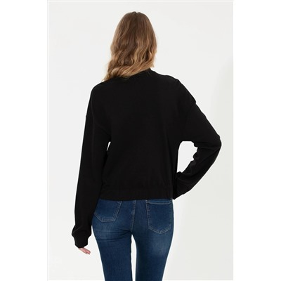 Kadın Siyah Dik Yaka Sweatshirt