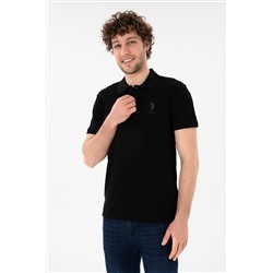 Erkek Slim Fit Polo Yaka Siyah Basic Tişört