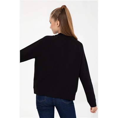 Kadın Siyah Bisiklet Yaka Sweatshirt