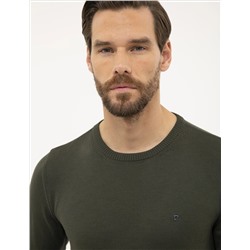 Yeşil Slim Fit Bisiklet Yaka Basic Triko Kazak