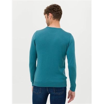 Petrol Slim Fit Bisiklet Yaka Basic Triko Kazak