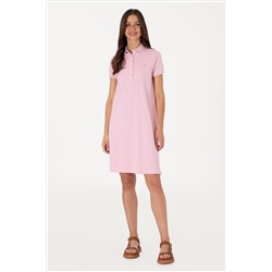 Kadın Açık Pembe Polo Yaka Mini Boy Örme Elbise