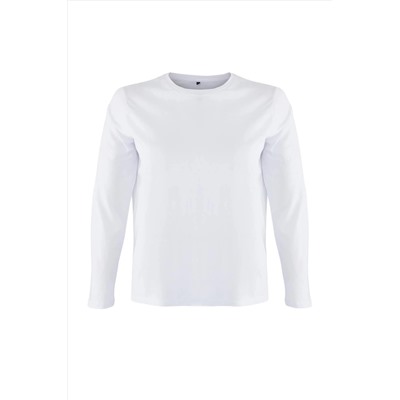 Beyaz %100 Pamuk Uzun Kollu Bisiklet Yaka Regular Basic Örme Büyük Beden T-Shirt TBBAW26BF00000