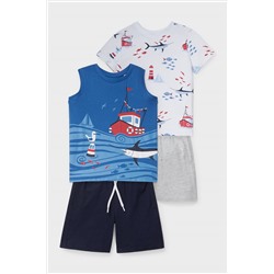 Set - Kurzarmshirt, Top und 2 Sweatshorts - Bio-Baumwolle