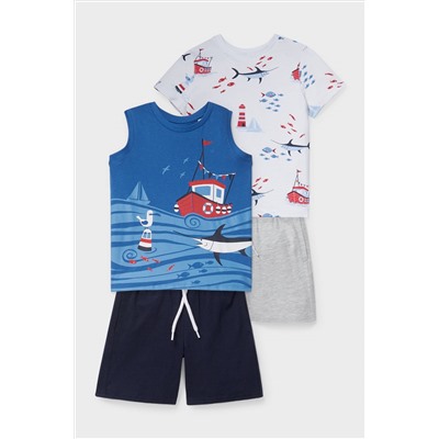 Set - Kurzarmshirt, Top und 2 Sweatshorts - Bio-Baumwolle
