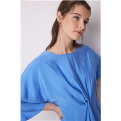 Vestido caftán satén plisado azul