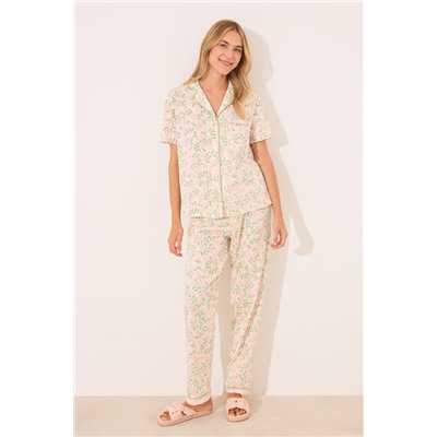 Pijama camisero algodón estampado rosa