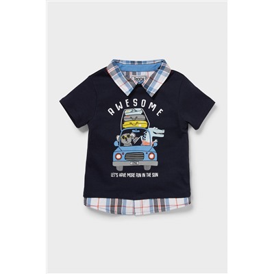 Kurzarmshirt - Bio-Baumwolle - 2-in-1-Look