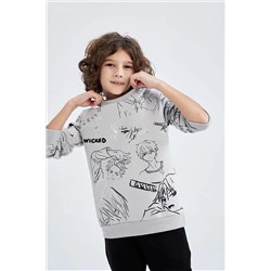 Defacto Erkek Çocuk Bisiklet Yaka Desenli Sweatshirt Y9250A622WN