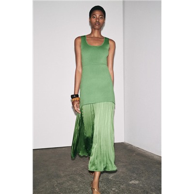 PLEATED KNIT COMBINATION DRESS