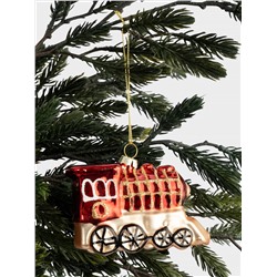 Игрушка елочная, 10 см, стекло, красная, Паровоз, New year