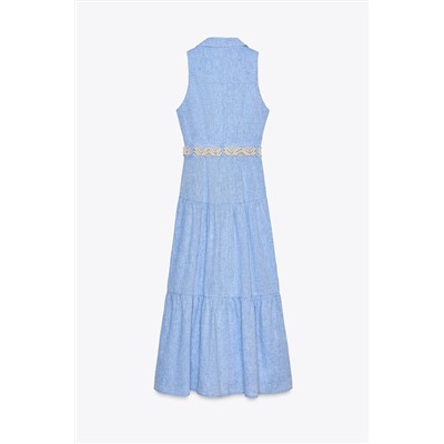 MIDI DRESS WITH BELT LINEN BLEND