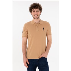 Erkek Slim Fit Polo Yaka Camel Basic Tişört