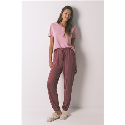 Pantalón largo punto suave granate