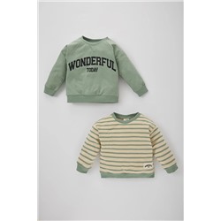 Defacto Erkek Bebek Çizgili Baskılı 2'li Sweatshirt B9165A523WN