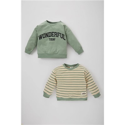 Defacto Erkek Bebek Çizgili Baskılı 2'li Sweatshirt B9165A523WN