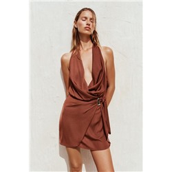 GOLD APPLIQUÉ HALTER MINI DRESS