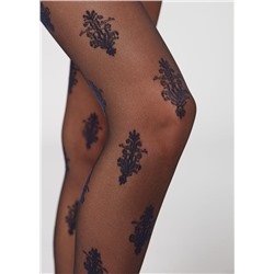 Halbtransparente Strumpfhose 40 Denier mit barockem Blumenmotiv