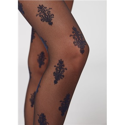 Halbtransparente Strumpfhose 40 Denier mit barockem Blumenmotiv