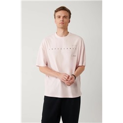Avva, Erkek Açık %100 Pamuk Pembe Bisiklet Yaka Baskılı T-shirt A41y1157