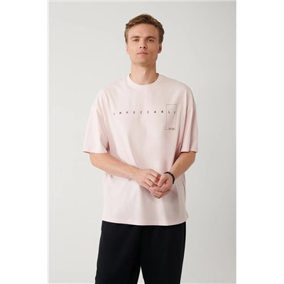 Avva, Erkek Açık %100 Pamuk Pembe Bisiklet Yaka Baskılı T-shirt A41y1157