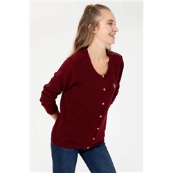 Kadın Bordo Basic Triko Hırka
