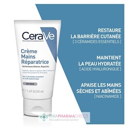 Cerave Crème Mains Réparatrice - Sècheresses Sévère, Rugosités 50 ml