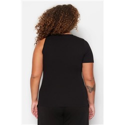 Siyah Cut-Out Detaylı Örme Büyük Beden Bluz TBBSS23AF00051